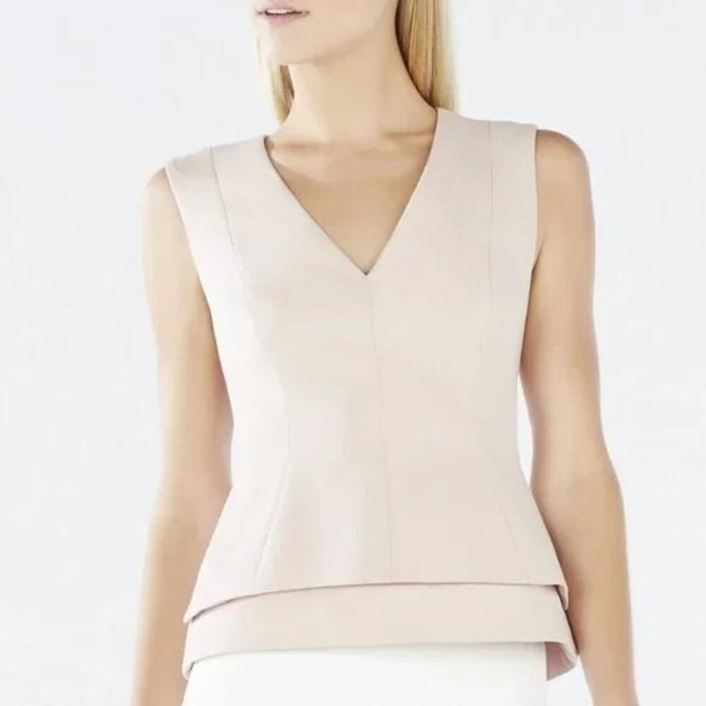 BCBGMaxAzria Bare Pink Layered V-Neck Sleeveless Peplum Top Size Large - Picture 11 of 13